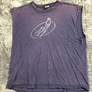 Starter Muscle Tee Mens L Faded Navy Blue Fair Distressed Vintage 90s Cut Off